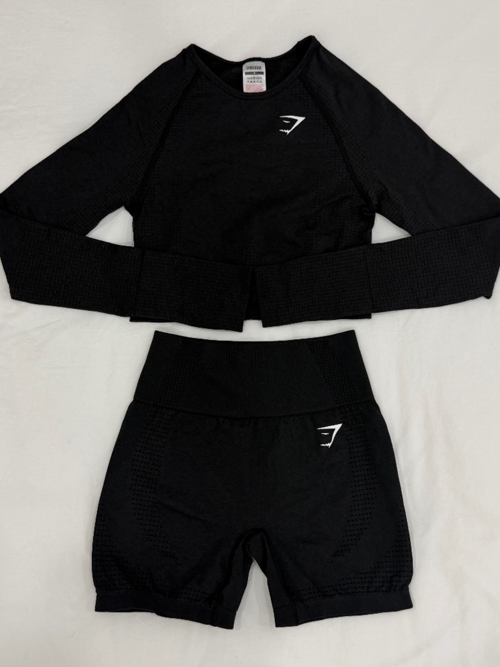 Gym Shark Vital Seamless 2.0 Long Sleeve Top and Biker Shorts Set in Black Marl
